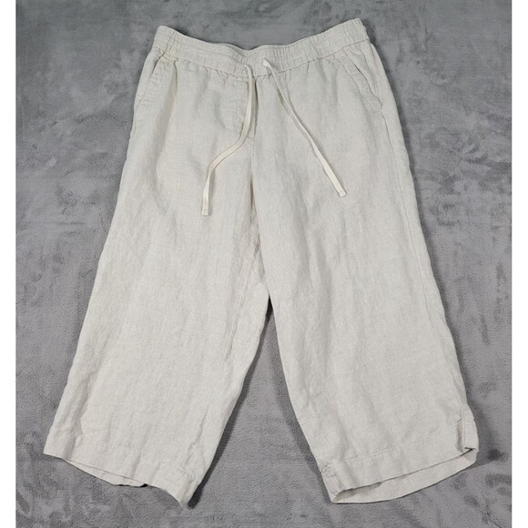 Talbots Capri Pants Womens Size Large PETITE Beige Linen Elastic Summer Casual - Picture 1 of 9